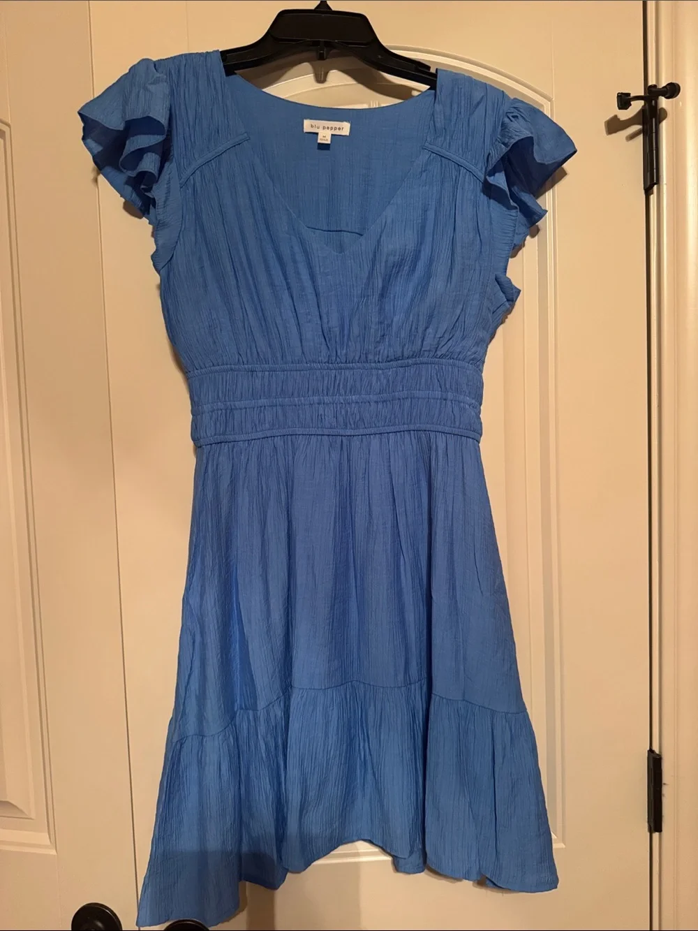 Blu Pepper Sky Blue Ruffle Sleeve Dress